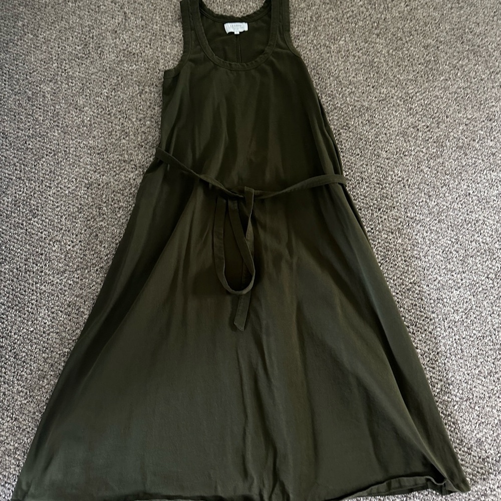 La Ligne Olive Green Sleeveless Scoop Neck Midi Dress
